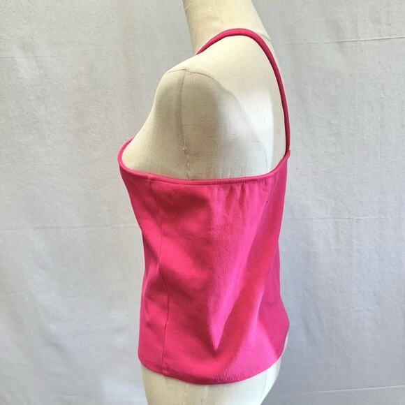 Anthropologie Asymmetrical One Strap Ribbed Tank Top Size Small Barbiecore - Picture 10 of 13